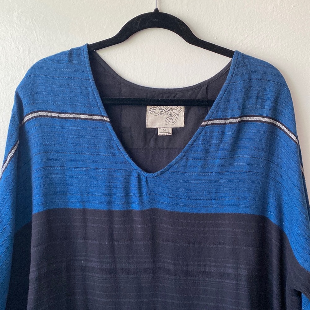Ace & Jig blue and black stripe cotton gauze dolman sleeve tunic top size M